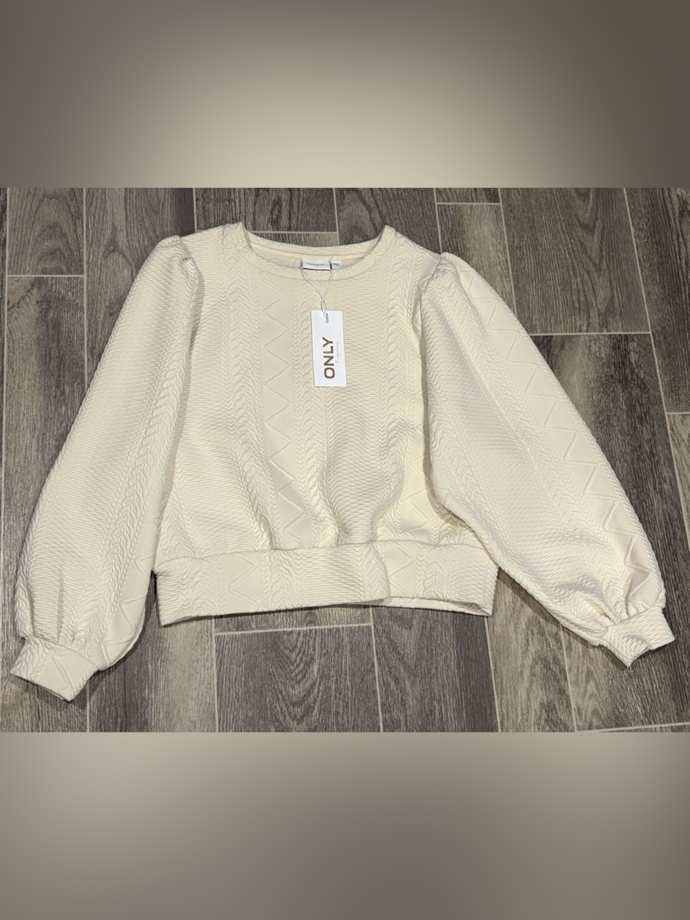 ONLY Cream Textured Puff-Sleeve Crew Neck Sweater